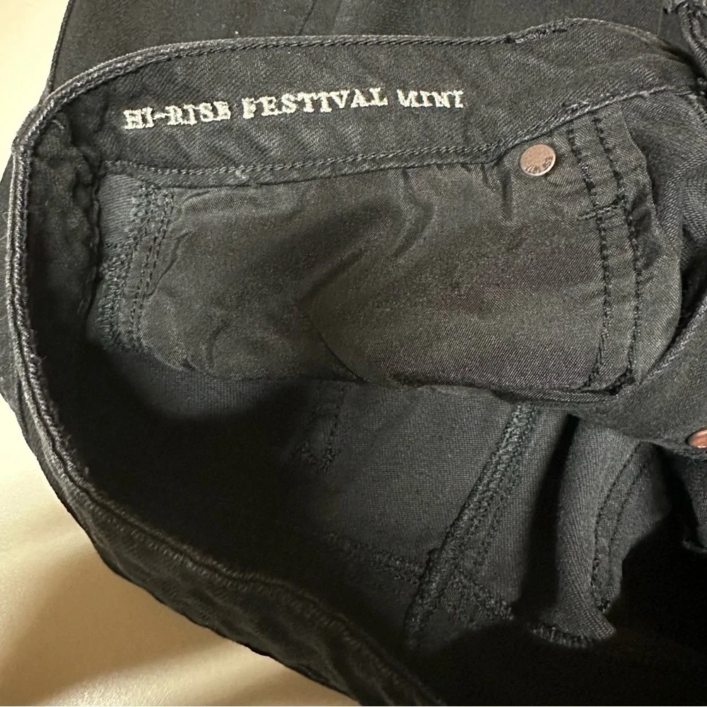 American Eagle Hi Rise Festival Mini Black Denim Skirt Size 12 Button Fly